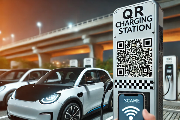 MSC Noticias Latinoamerica - DALL·E-2024-10-17-00.12.53-A-scene-at-an-electric-vehicle-charging-station-where-a-fraudulent-QR-code-is-placed-on-a-charging-station.-The-setting-shows-modern-electric-cars-par Autos Europa Ultimas Noticias 